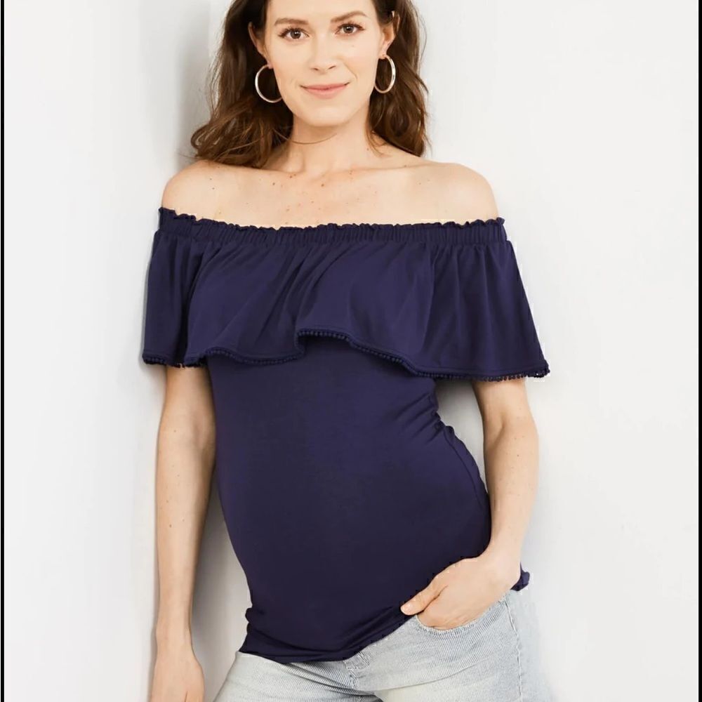 Motherhood! On/off shoulder tunic with drawstring upper waist‎